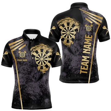 Maxcorners Personalized Grunge Dartboard Darts Polo, Quarter Zip Shirt For Men Custom Darts Team Jersey | GoldMaxcorners Personalized Grunge Dartboard Darts Polo, Quarter Zip Shirt For Men Custom Darts Team Jersey | Gold LM0510