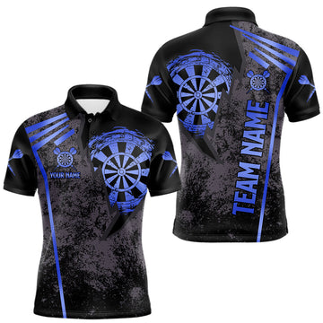 Maxcorners Personalized Grunge Dartboard Darts Polo, Quarter Zip Shirt For Men Custom Darts Team Jersey | BlueMaxcorners Personalized Grunge Dartboard Darts Polo, Quarter Zip Shirt For Men Custom Darts Team Jersey | Blue LM0510