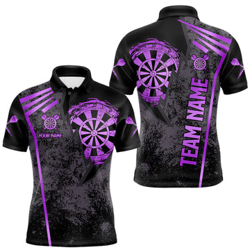 Maxcorners Personalized Grunge Dartboard Darts Polo & 1/4 Zip Shirt For Men Custom Darts Team Jersey | PurpleMaxcorners Personalized Grunge Dartboard Darts Polo & 1/4 Zip Shirt For Men Custom Darts Team Jersey | Purple LM0510