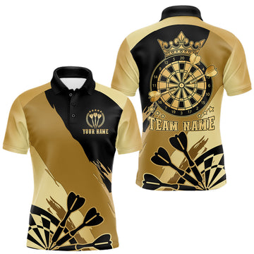 Maxcorners Black And Gold Dartboard Crown Darts Polo, 1/4 Zip Shirts For Men Custom Darts League Team JerseyMaxcorners Black And Gold Dartboard Crown Darts Polo, 1/4 Zip Shirts For Men Custom Darts League Team Jersey LM0510