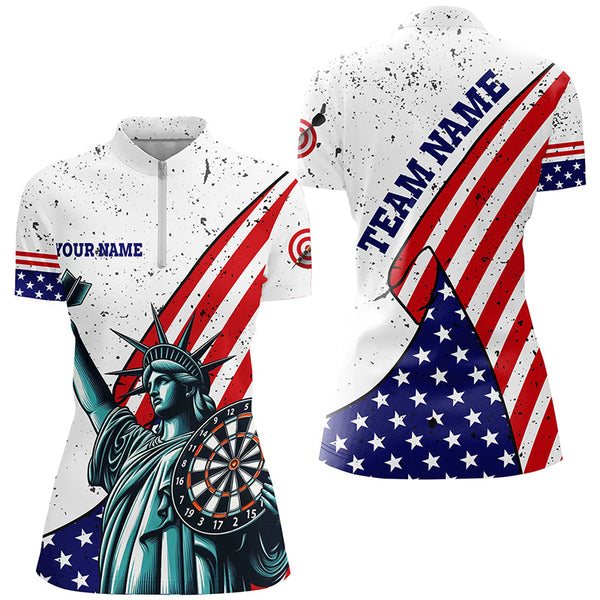 Maxcorners Personalized The Statue Of Liberty Darts Shirts For Women Custom Us Flag Patriotic Darts Jerseys