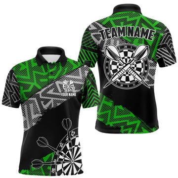 Maxcorners Custom Darts Shirts For Men Personalized Zig-Zag Pattern Dart Jerseys, Darts Team Shirts |Green LM1508