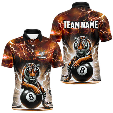 Maxcorners Lightning Thunder Tiger Custom Orange 8 Ball Pool Shirts For Men, Billiard Team League Jerseys