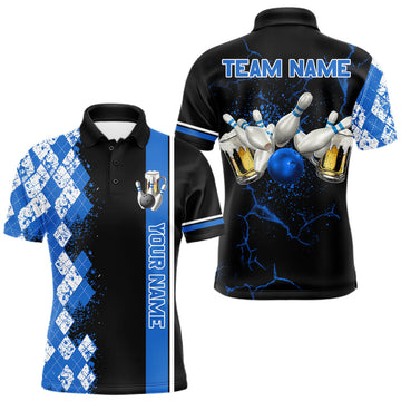 Maxcorners Black And Blue Argyle Pattern Bowling Beer Custom Bowling Shirts For Men Bowling Team League Jersey