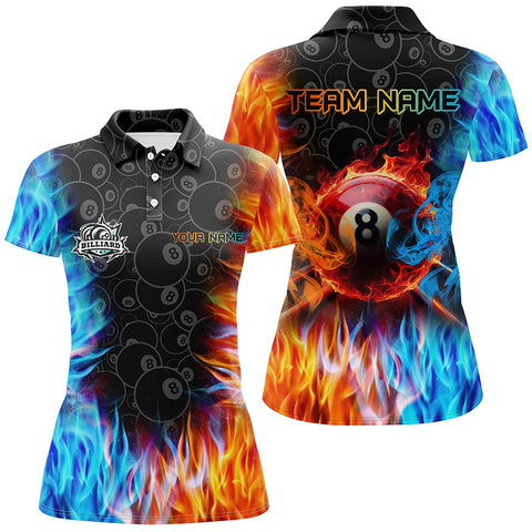 MaxCorners Billiard Fire And Water  Customized Name, Team Name 3D Polo Shirt For Women