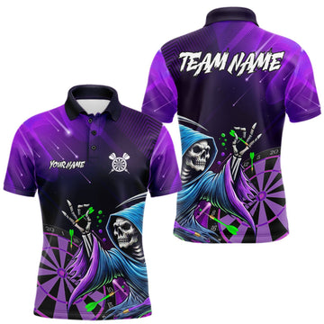 Maxcorners Funny Purple Grim Reaper Galaxy Dart Shirts For Men Custom Darts Team Jersey Polo & 1/4 Zip LM1910