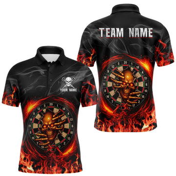 Maxcorners Funny Skull Darts Shirts For Men Custom Black And Orange Flaming Darts Team Jersey Polo & 1/4 Zip LM1910