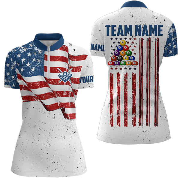 Maxcorners White Grunge Usa Flag Patriotic Billiard Shirts For Men And Women Custom American Flag Billiard Team Jerseys