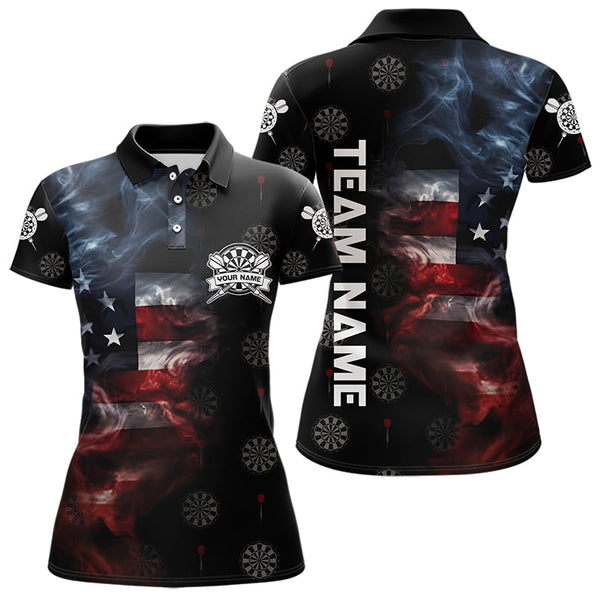 Maxcorners Smoke American Flag Darts Polo, Quarter-Zip Shirt Custom Patriotic Dart Shirts For Men And Women Dart Jerseys