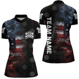 Maxcorners Smoke American Flag Darts Polo, Quarter-Zip Shirt Custom Patriotic Dart Shirts For Men And Women Dart Jerseys