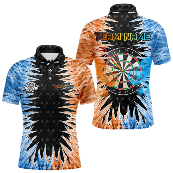 Maxcorners Personalized Orange And Blue Dartboard Icy Men Dart Shirts Custom Dart Jerseys Polo & 1/4 Zip