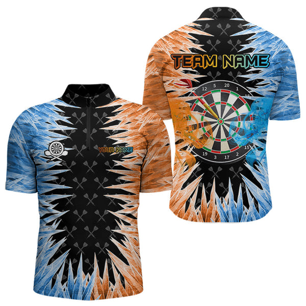 Maxcorners Personalized Orange And Blue Dartboard Icy Men Dart Shirts Custom Dart Jerseys Polo & 1/4 Zip