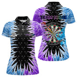 Maxcorners Personalized Blue And Purple Dartboard Icy Men Dart Shirts Custom Dart Jerseys Polo & 1/4 Zip