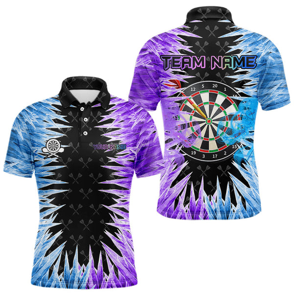 Maxcorners Personalized Blue And Purple Dartboard Icy Men Dart Shirts Custom Dart Jerseys Polo & 1/4 Zip