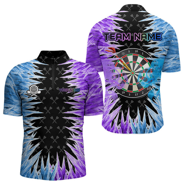 Maxcorners Personalized Blue And Purple Dartboard Icy Men Dart Shirts Custom Dart Jerseys Polo & 1/4 Zip