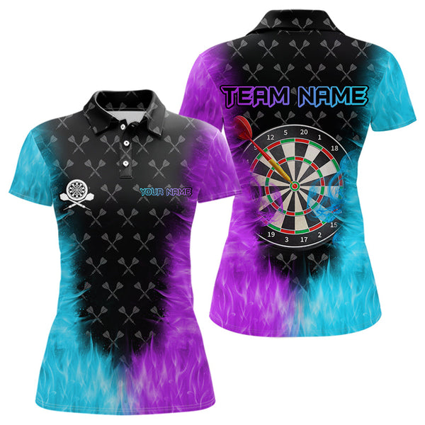 Maxcorners Personalized Blue And Purple Dartboard Fire Flame 3D Printed Men Darts Shirts Custom Darts Jersey