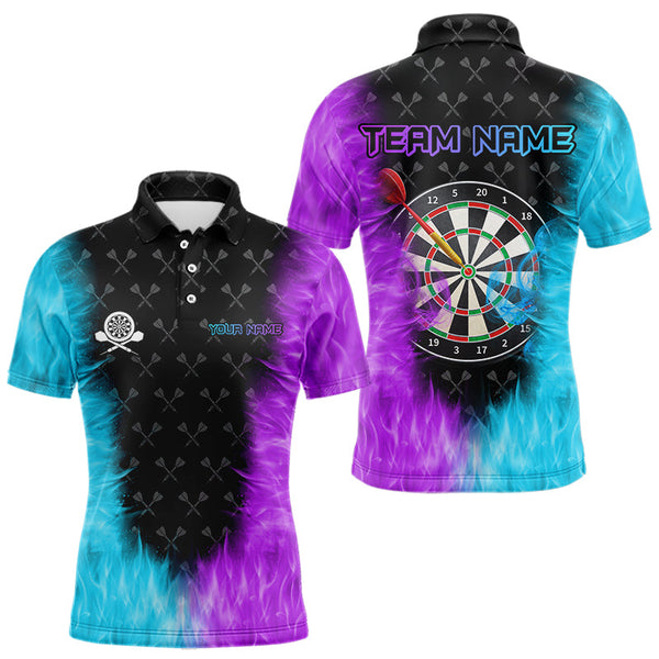 Maxcorners Personalized Blue And Purple Dartboard Fire Flame 3D Printed Men Darts Shirts Custom Darts Jersey