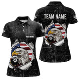 Maxcorners Personalized 8 Ball Pool Eagle Us Flag Billiard Shirts For Men Custom Black Grunge Billiard Jerseys