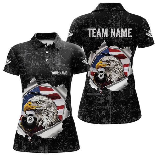 Maxcorners Personalized 8 Ball Pool Eagle Us Flag Billiard Shirts For Men Custom Black Grunge Billiard Jerseys