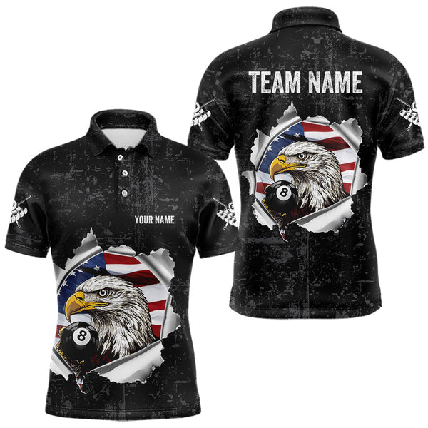 Maxcorners Personalized 8 Ball Pool Eagle Us Flag Billiard Shirts For Men Custom Black Grunge Billiard Jerseys