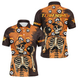 MaxCorners Billiard Orange Funny Skeleton With 8 Ball Customized Name, Team Name 3D Polo Shirt For Men