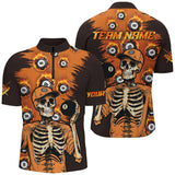 MaxCorners Billiard Orange Funny Skeleton With 8 Ball Customized Name, Team Name 3D Polo Shirt For Men