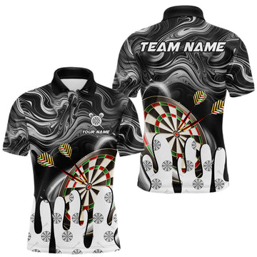 Maxcorners Personalized Marble Swirl Dart Shirts For Men Custom Funny Darts Team Jersey Polo & 1/4 Zip |Black