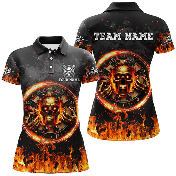 Maxcorners Darts Skull Dartboard Fire Flame Customized Name, Team Anme 3D Polo Shirt