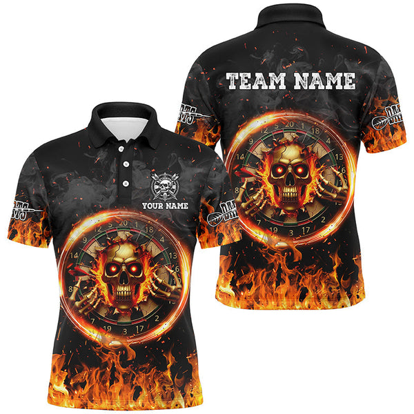 Maxcorners Darts Skull Dartboard Fire Flame Customized Name, Team Anme 3D Polo Shirt