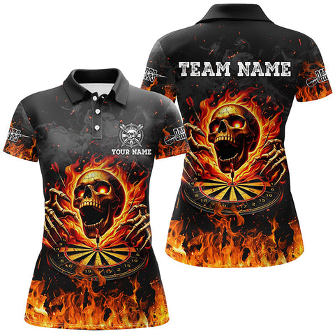 Maxcorners Darts Fire Skull Flame Customized Name, Team Anme 3D Polo Shirt