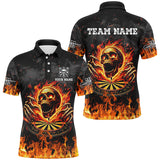 Maxcorners Darts Fire Skull Flame Customized Name, Team Anme 3D Polo Shirt