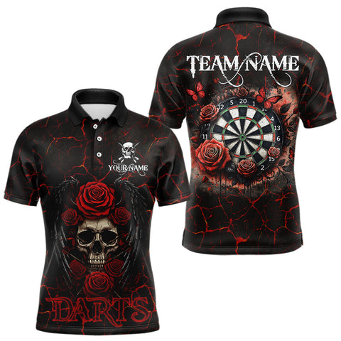 Maxcorners Personalized Skull And Roses Gothic Darts Shirt For Men Custom Red Dart Jersey Team Polo & 1/4 Zip LM1610