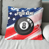 Personalized 8 Ball Pool American Flag Pillow, Patriotic Billiard Gifts