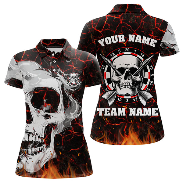 Maxcorners Personalized Red Fiery Crack Skull Dart Shirts Custom Scary Dart Shirts For Men Dart Jerseys