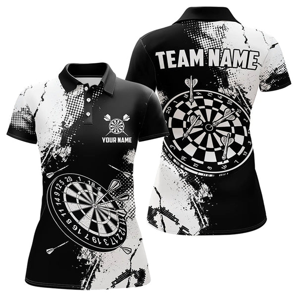 Maxcorners Grunge Black And White Dart Polo & Quarter Zip Custom Dart Shirts For Men, Retro Dart Jerseys