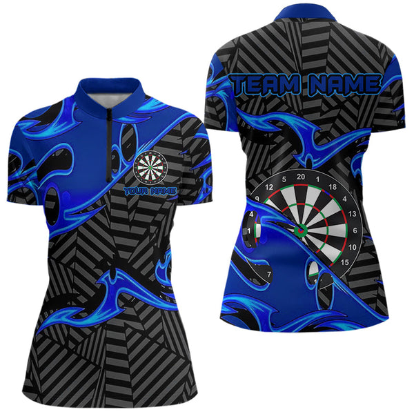 Maxcorners Personalized Black And Blue Darts Polo & Quarter Zip Custom Dart Shirts For Men And Women Darts Team Jerseys