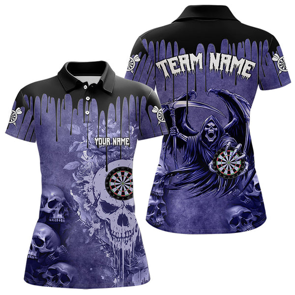 Maxcorners Custom Purple Gothic Skull Darts Shirts For Men And Women, Personalized Cool Darts Team Jerseys Outfit