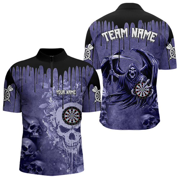 Maxcorners Custom Purple Gothic Skull Darts Shirts For Men And Women, Personalized Cool Darts Team Jerseys Outfit