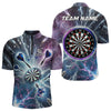 Maxcorners Blue And Purple Galaxy Thunder Lightning Dart Shirts For Men Custom Dart Jerseys Polo & 1/4 Zip Lm173