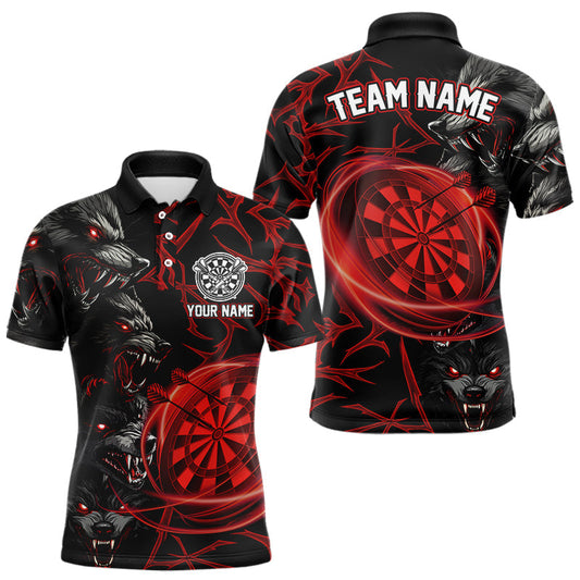 Maxcorners Personalized Wolf Dart Shirts For Men&Women Custom Lights Dartboard Darts Team Jerseys |Red