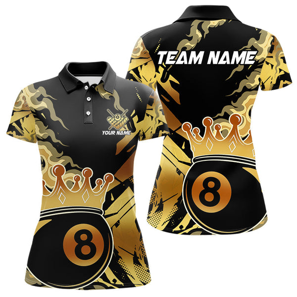 Maxcorners Personalized Golden 8 Ball Crown Billiard Shirt For Men, Pool King Team Jerseys Polo & 1/4 Zip MT2306