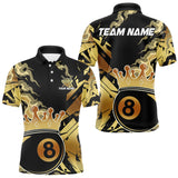 Maxcorners Personalized Golden 8 Ball Crown Billiard Shirt For Men, Pool King Team Jerseys Polo & 1/4 Zip MT2306