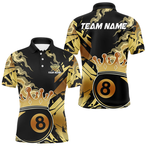 Maxcorners Personalized Golden 8 Ball Crown Billiard Shirt For Men, Pool King Team Jerseys Polo & 1/4 Zip MT2306