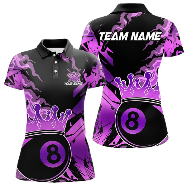 Maxcorners Personalized Purple 8 Ball Crown Billiard Shirt For Men, Pool King Team Jerseys Polo & 1/4 Zip MT2306