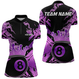 Maxcorners Personalized Purple 8 Ball Crown Billiard Shirt For Men, Pool King Team Jerseys Polo & 1/4 Zip MT2306