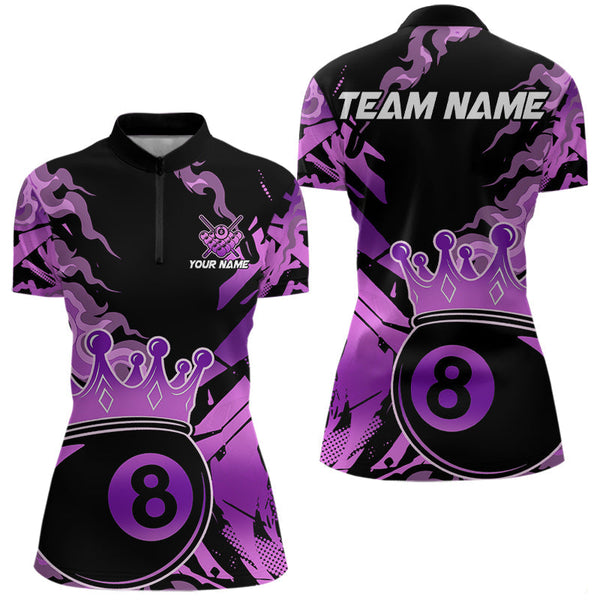 Maxcorners Personalized Purple 8 Ball Crown Billiard Shirt For Men, Pool King Team Jerseys Polo & 1/4 Zip MT2306