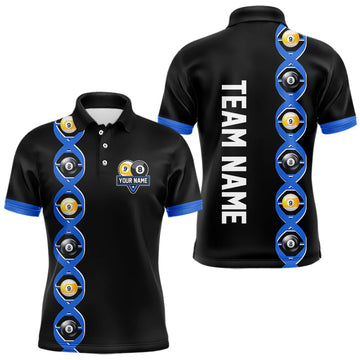 Maxcorners DNA Billiard 8 Ball & 9 Ball Shirts For Men Custom Funny Pool Jerseys Team Polo & 1/4 Zip |Blue LM1203