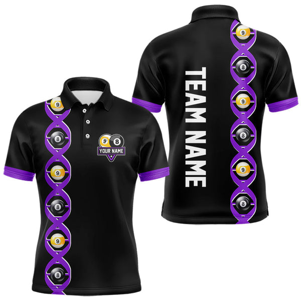 Maxcorners DNA Billiard 8 Ball & 9 Ball Shirts For Men Custom Funny Pool Jerseys Team Polo & 1/4 Zip |Purple TU1407