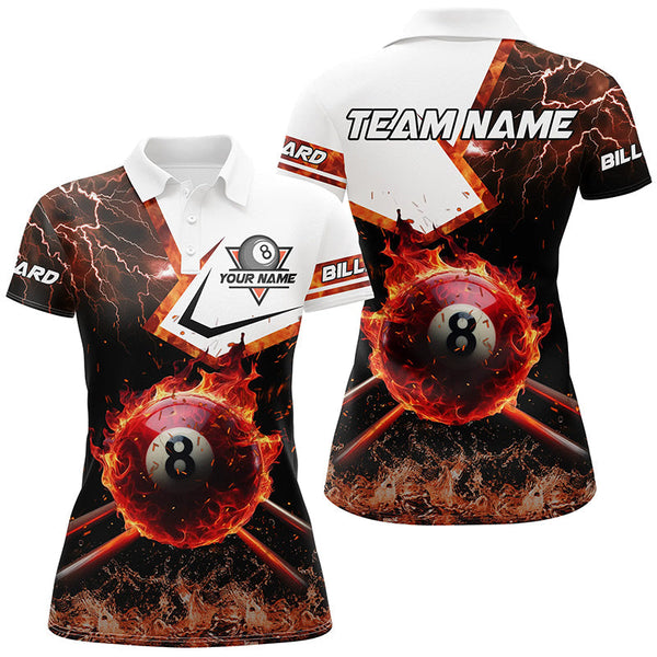 Maxcorners 8 Ball Pool Burning With Fire Flame Custom 3D Billiard Shirts For Men, Billiard Jerseys Gifts