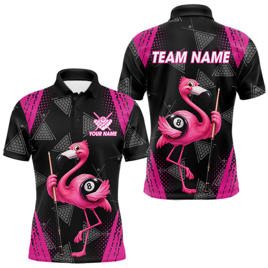 Maxcorners Funny Pink Flamingo 8 Ball Billiard Pool Shirts For Men Custom Billiard Team Jersey Polo, 1/4 Zip